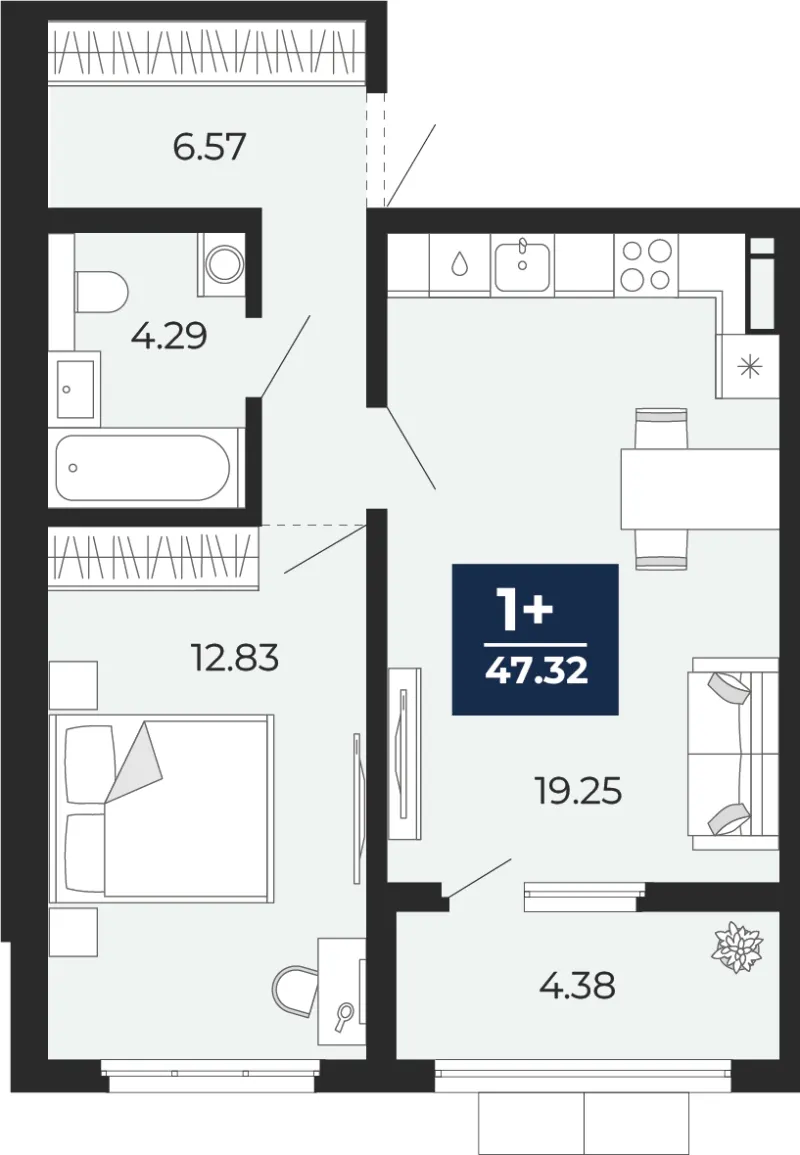 1-комн. 47.3 м²