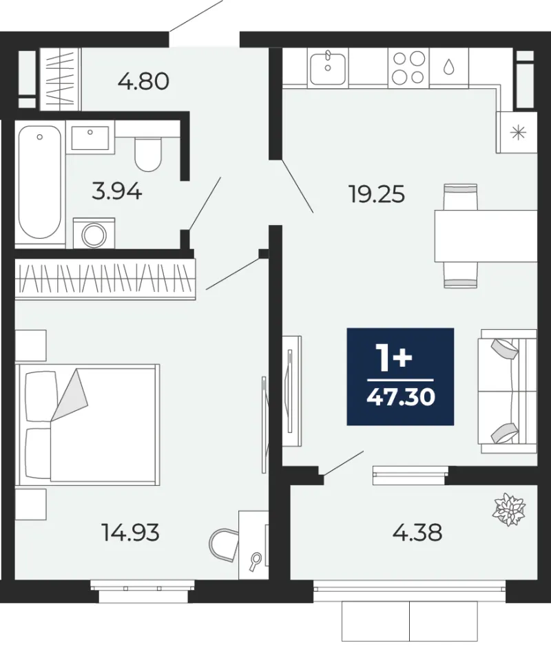 1-комн. 47.3 м²