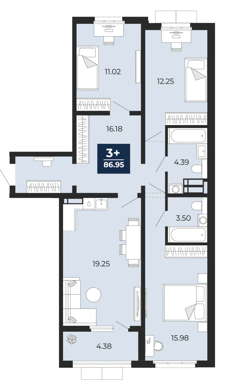 3-комн. 87 м²