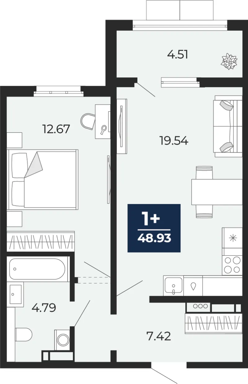 1-комн. 48.9 м²