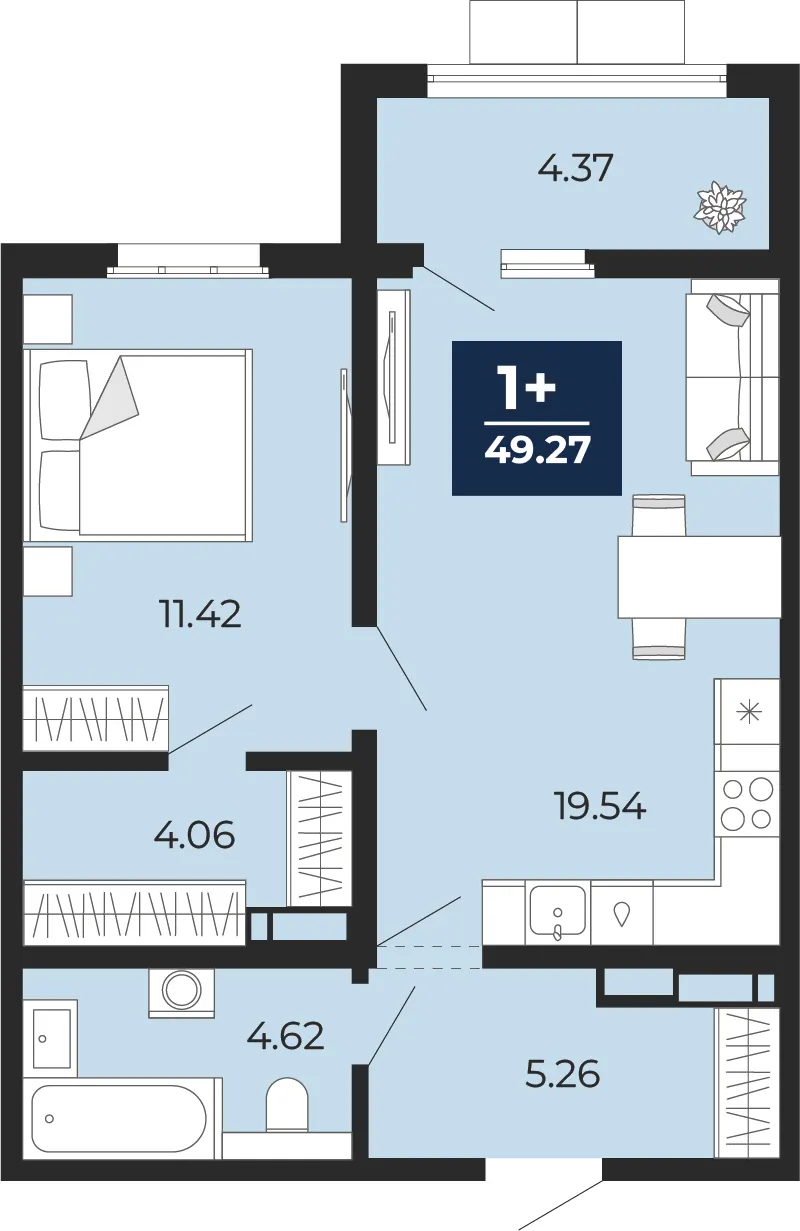 1-комн. 49.3 м²