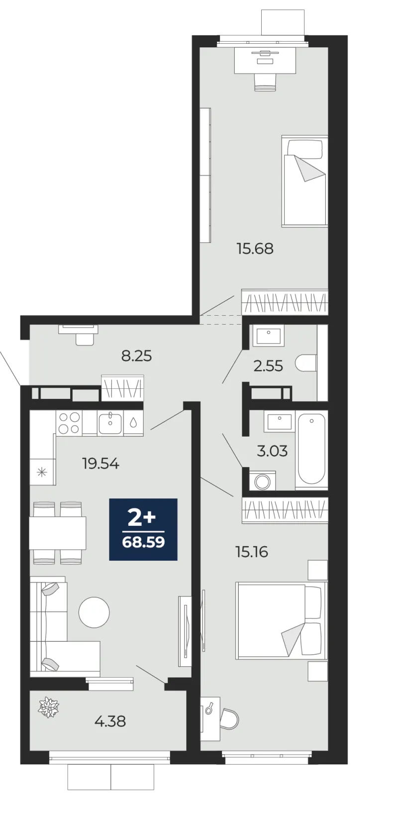 2-комн. 68.6 м²