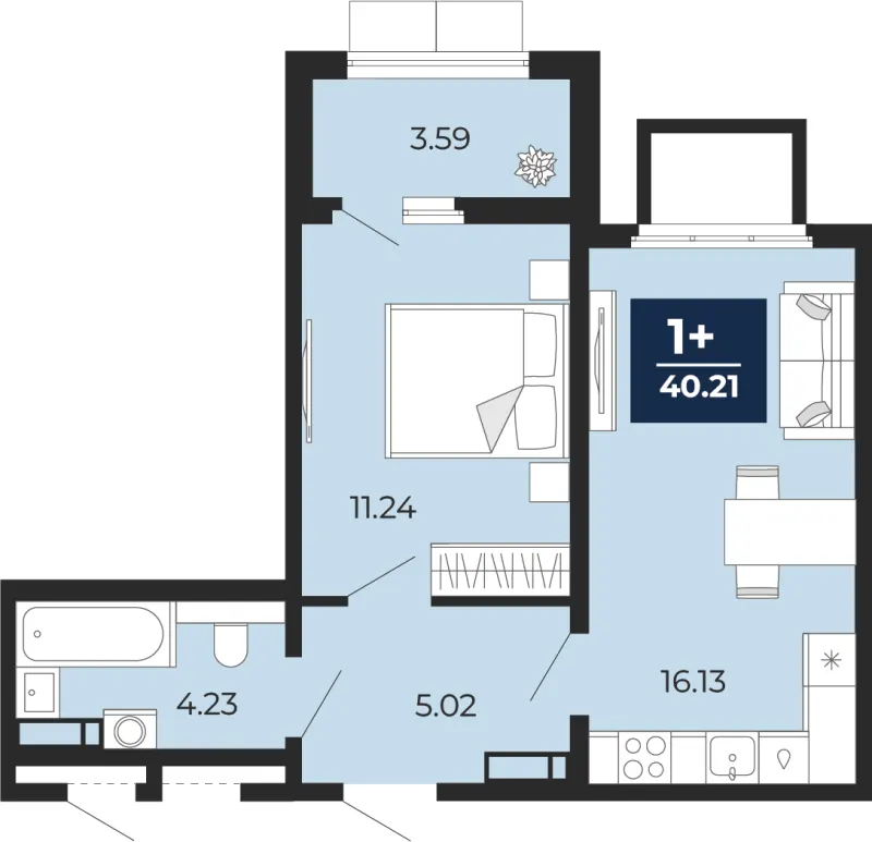 1-комн. 40.2 м²