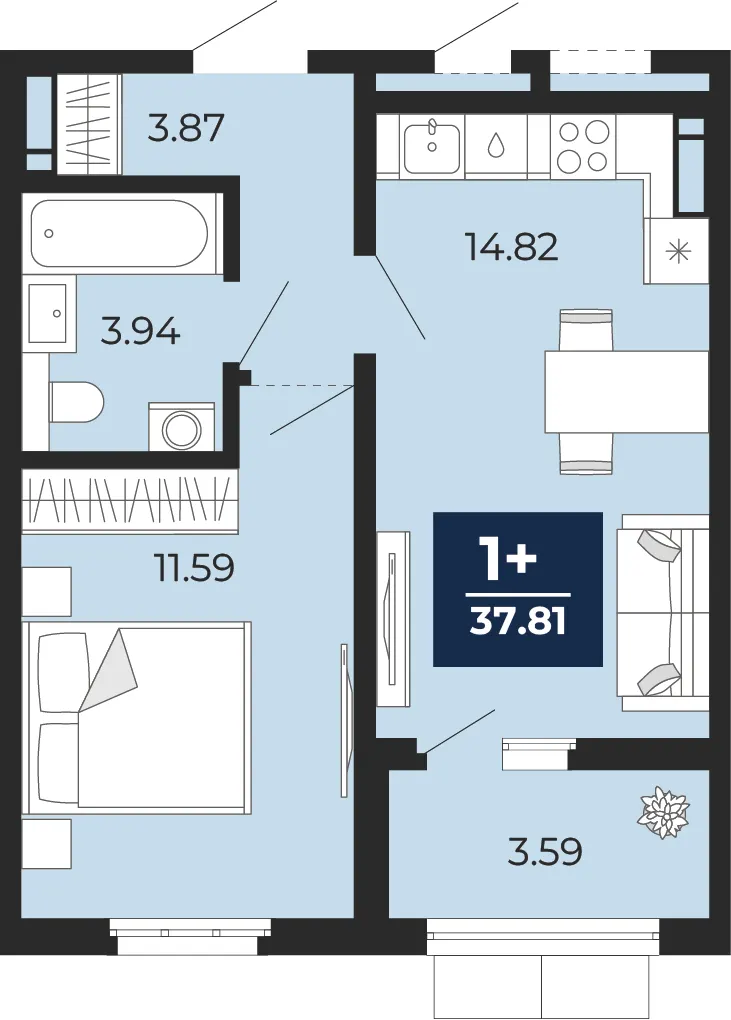 1-комн. 37.8 м²