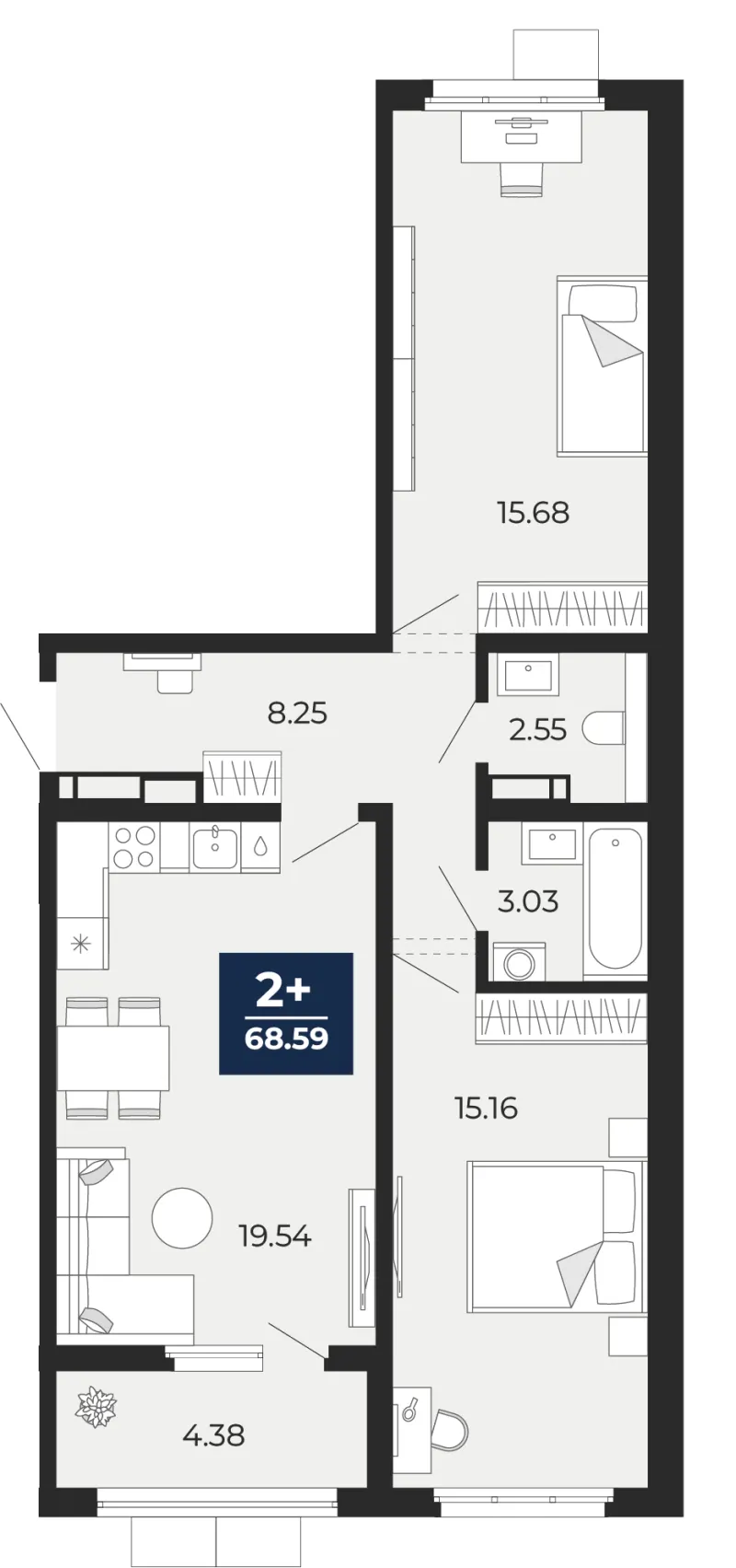 2-комн. 68.6 м²