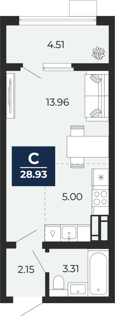 28,9 м² — планировка