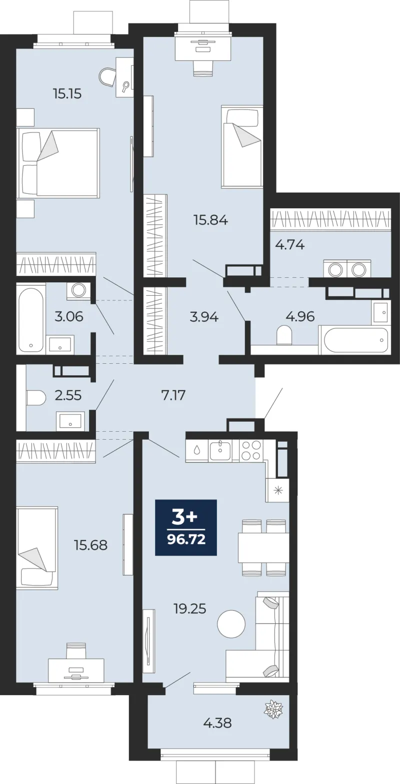 3-комн. 96.7 м²