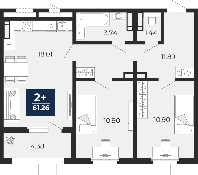 2-комн. 61.3 м²