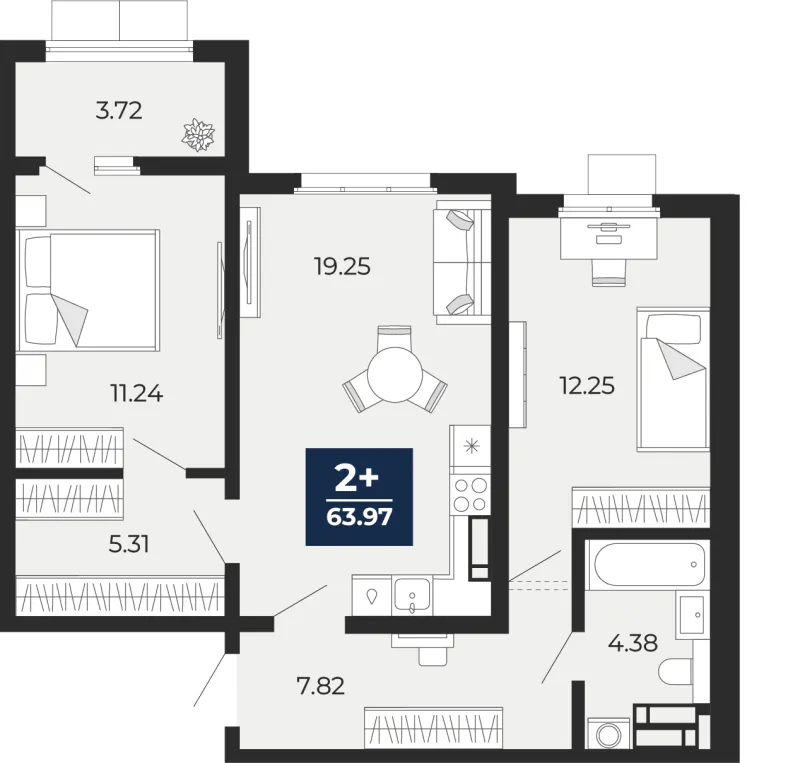 2-комн. 64 м²