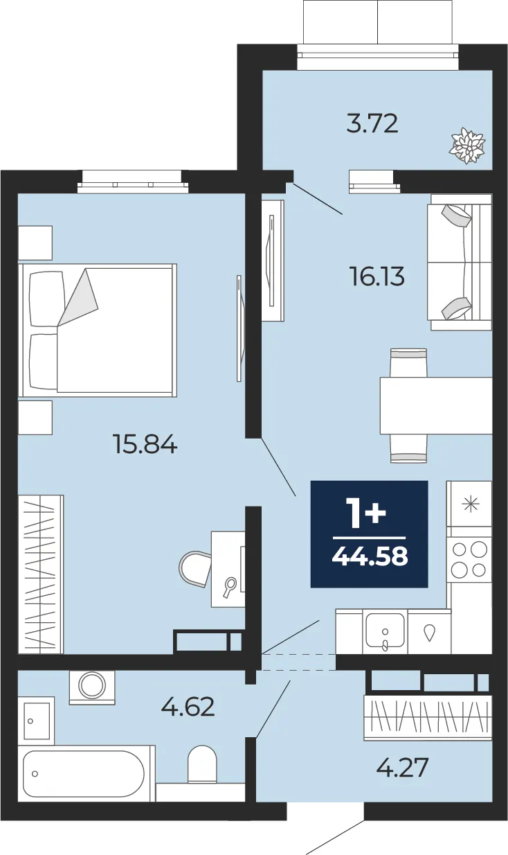 1-комн. 44.6 м²