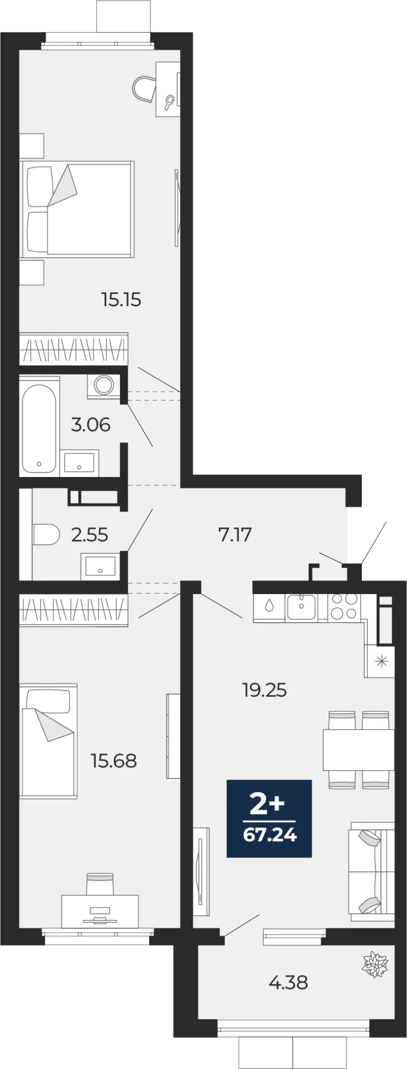 2-комн. 67.2 м²