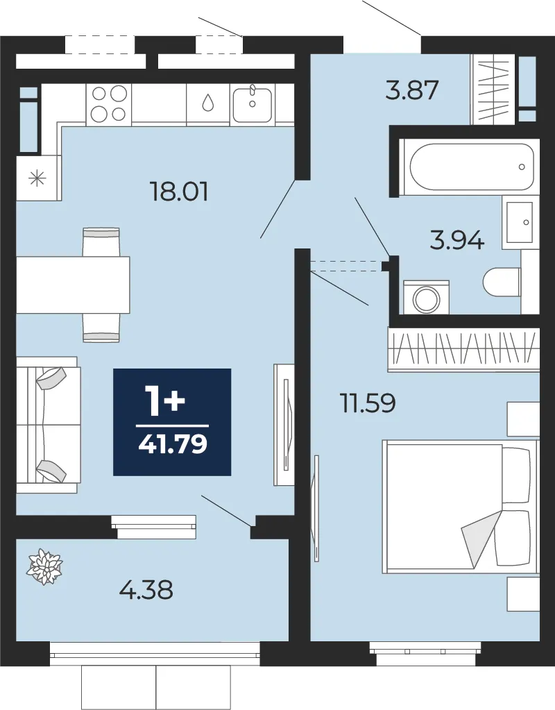 1-комн. 41.8 м²