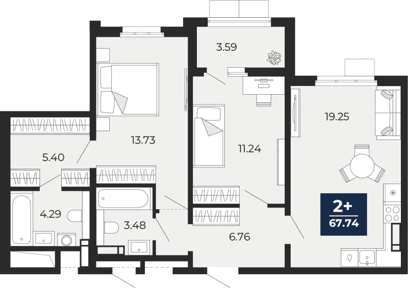 2-комн. 67.7 м²