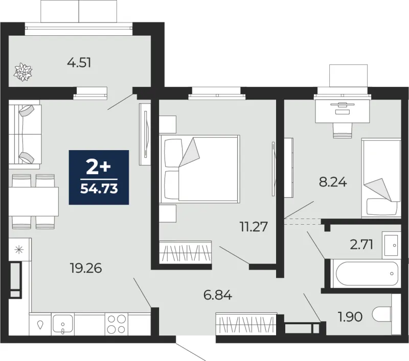 2-комн. 54.7 м²
