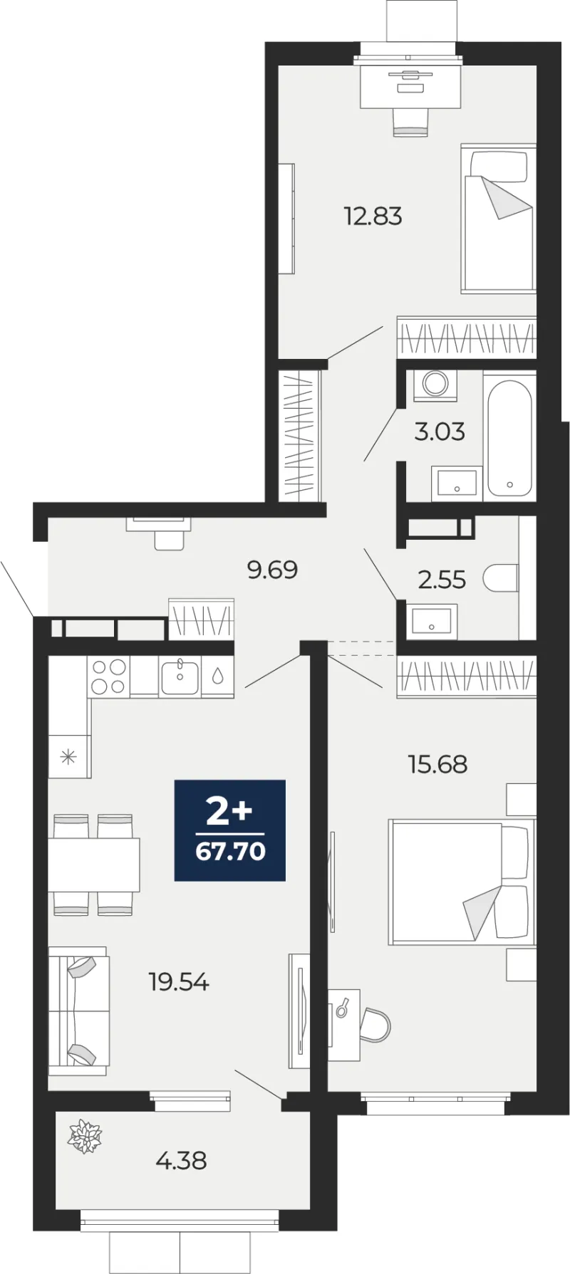 2-комн. 67.7 м²