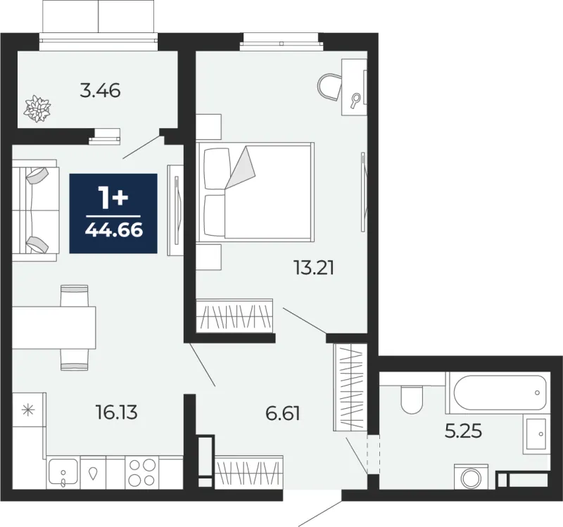 1-комн. 44.7 м²