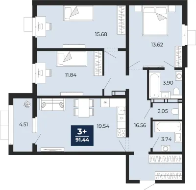 91,4 м² — планировка