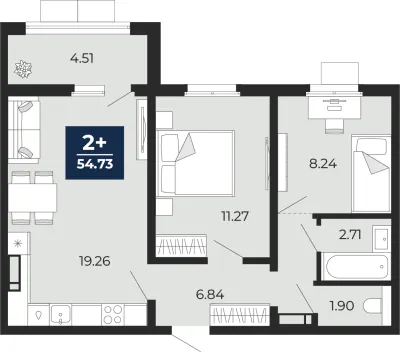 54,7 м² — планировка