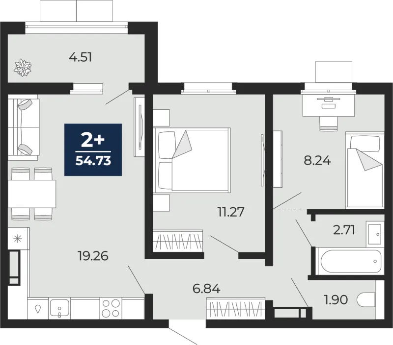 2-комн. 54.7 м²