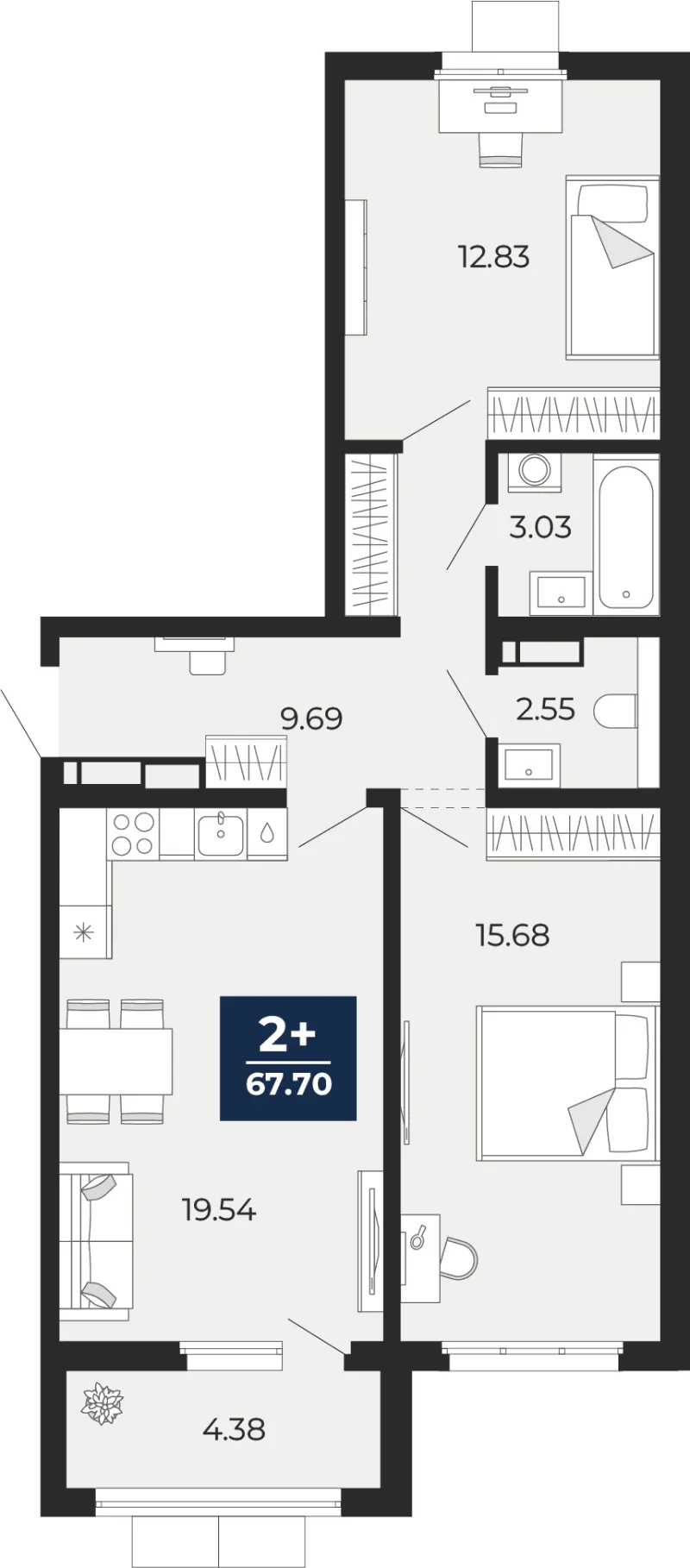2-комн. 67.7 м²