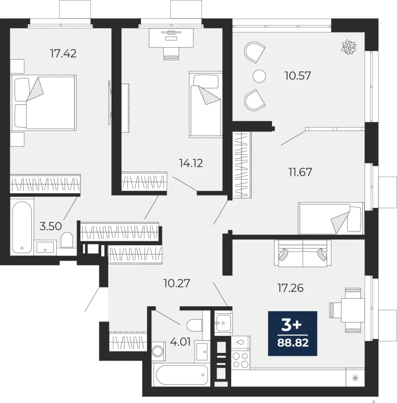 3-комн. 88.8 м²