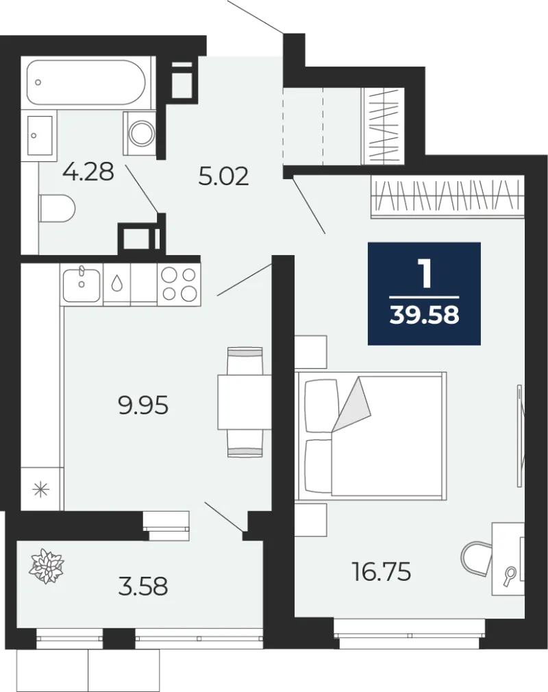 1-комн. 39.6 м²