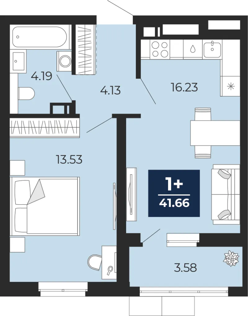 1-комн. 41.7 м²