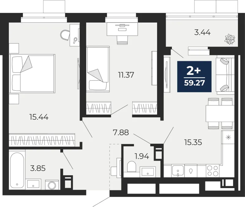 2-комн. 59.3 м²