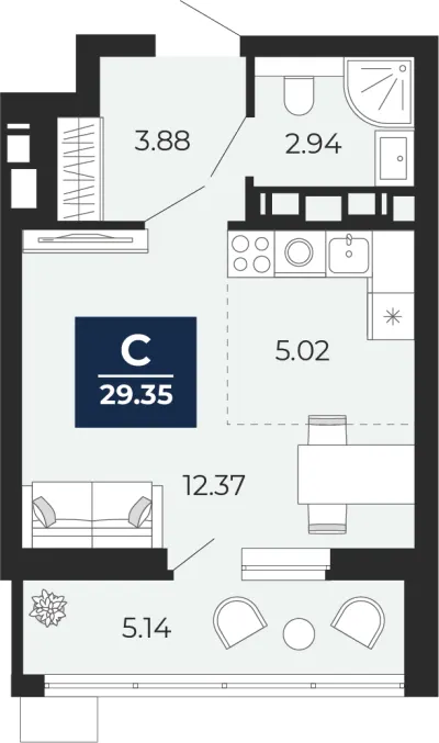 29,4 м² — планировка