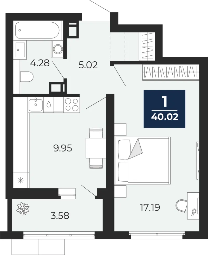 1-комн. 40 м²