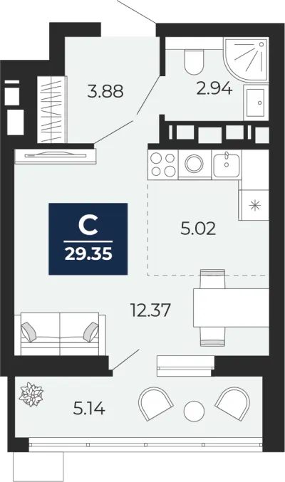 29,4 м² — планировка