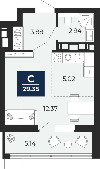 29,4 м² — планировка