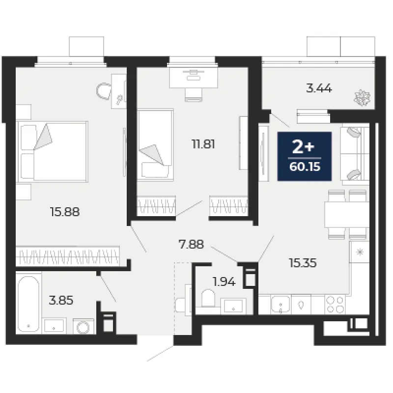 2-комн. 60.2 м²