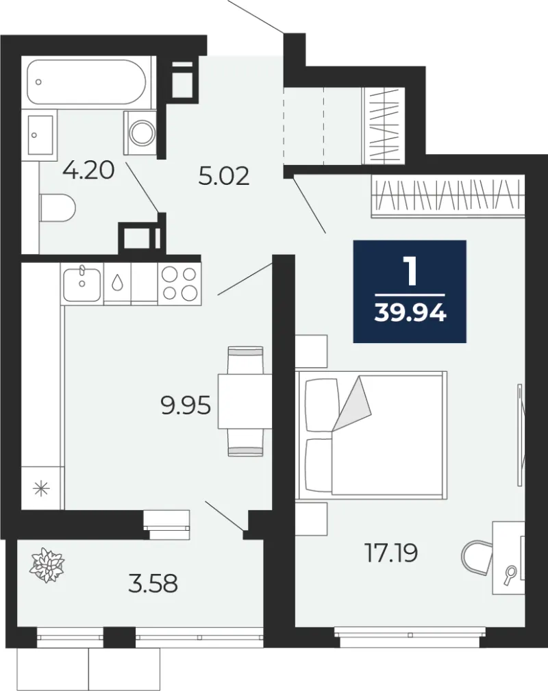 1-комн. 39.9 м²