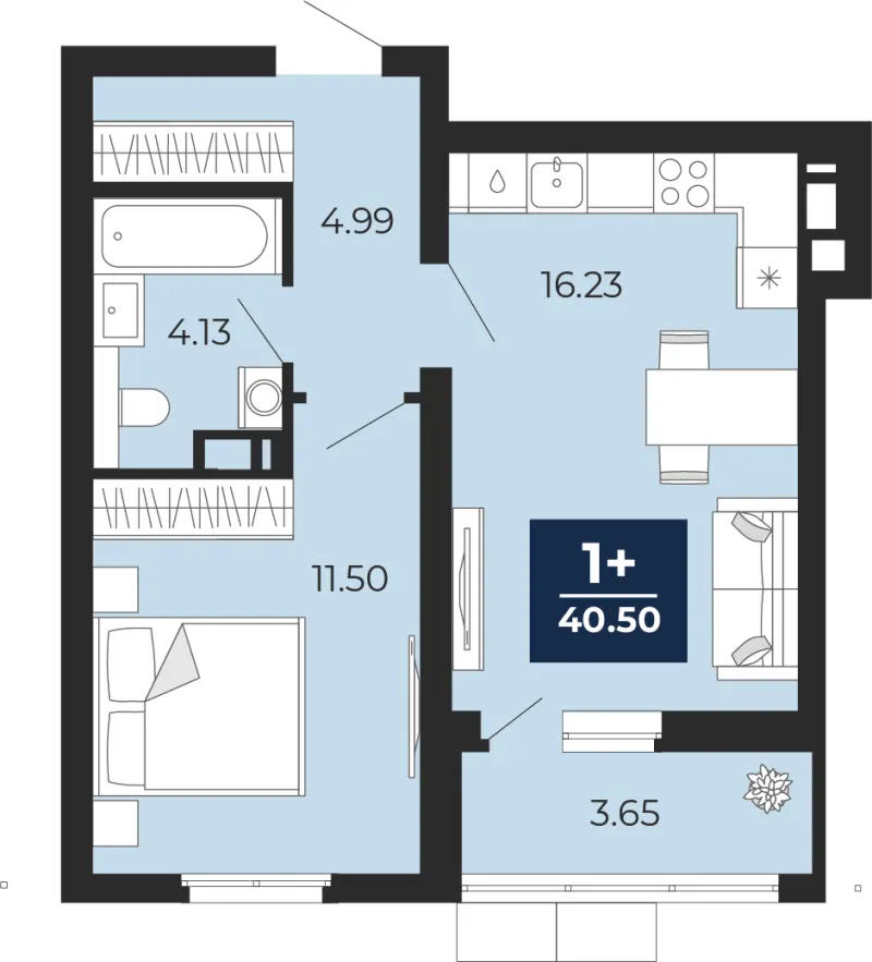 1-комн. 40.5 м²