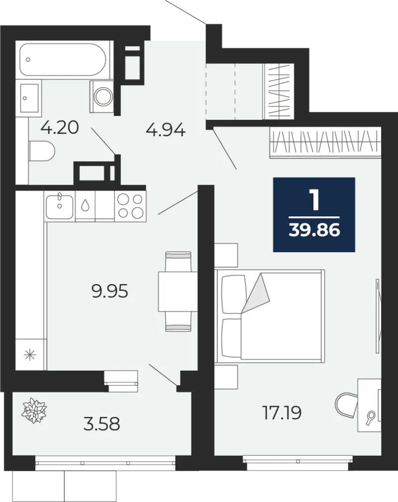 1-комн. 39.9 м²