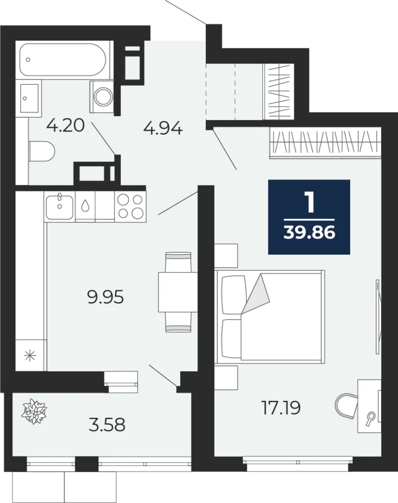 1-комн. 39.9 м²