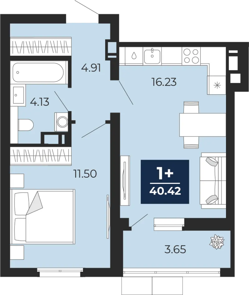 1-комн. 40.4 м²