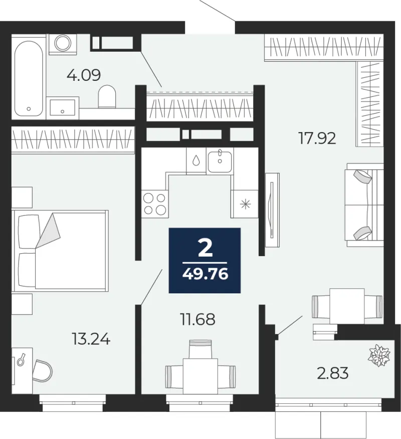 1-комн. 49.8 м²