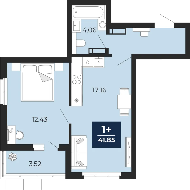 1-комн. 41.9 м²