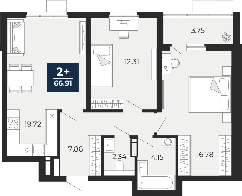 2-комн. 66.9 м²