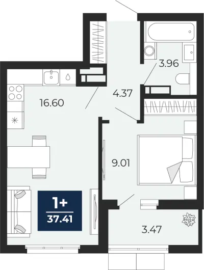 37,4 м² — планировка