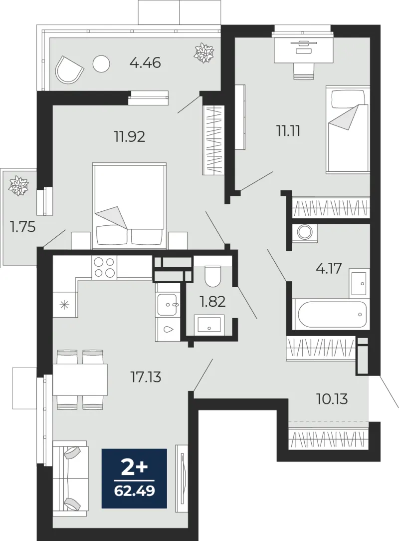2-комн. 62.5 м²
