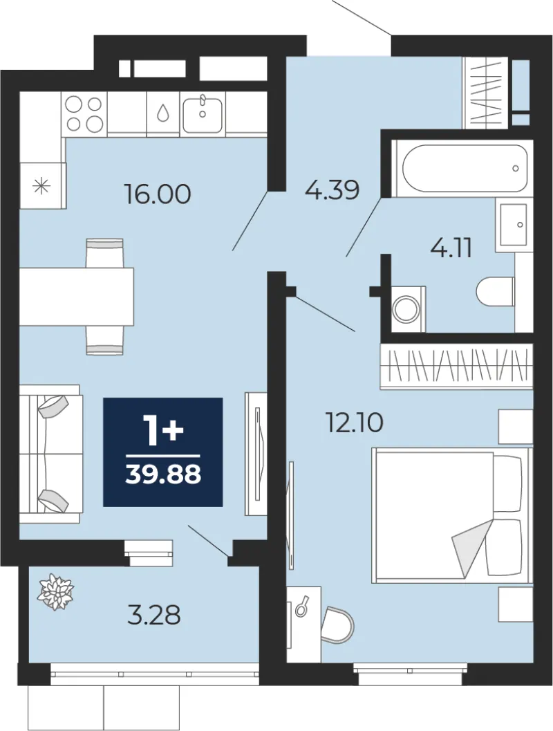 1-комн. 39.9 м²