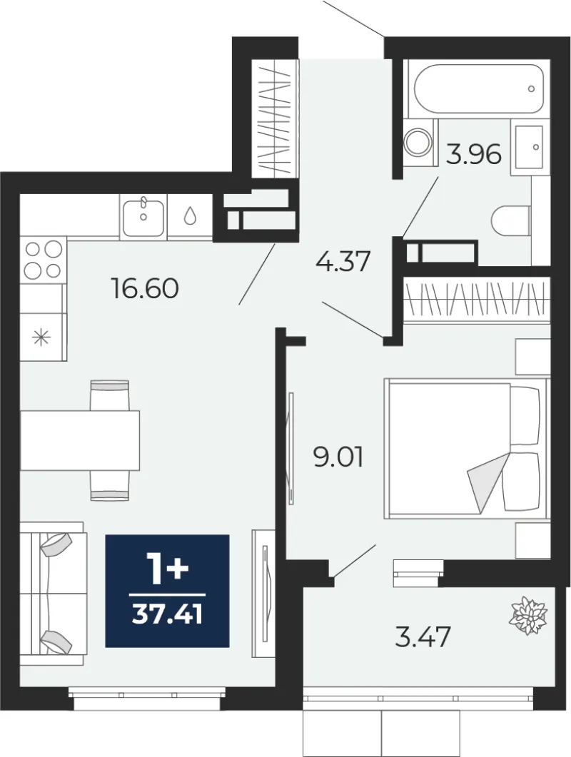 1-комн. 37.4 м²