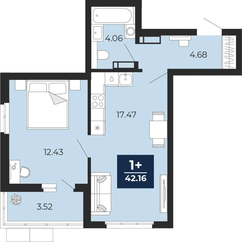1-комн. 42.2 м²