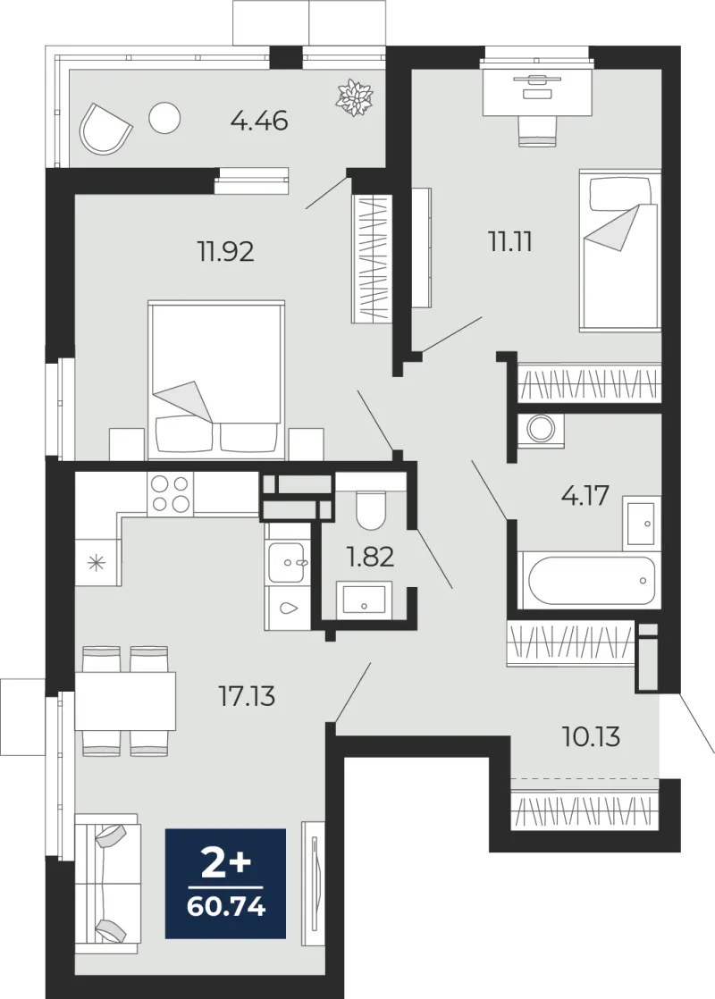 2-комн. 60.7 м²