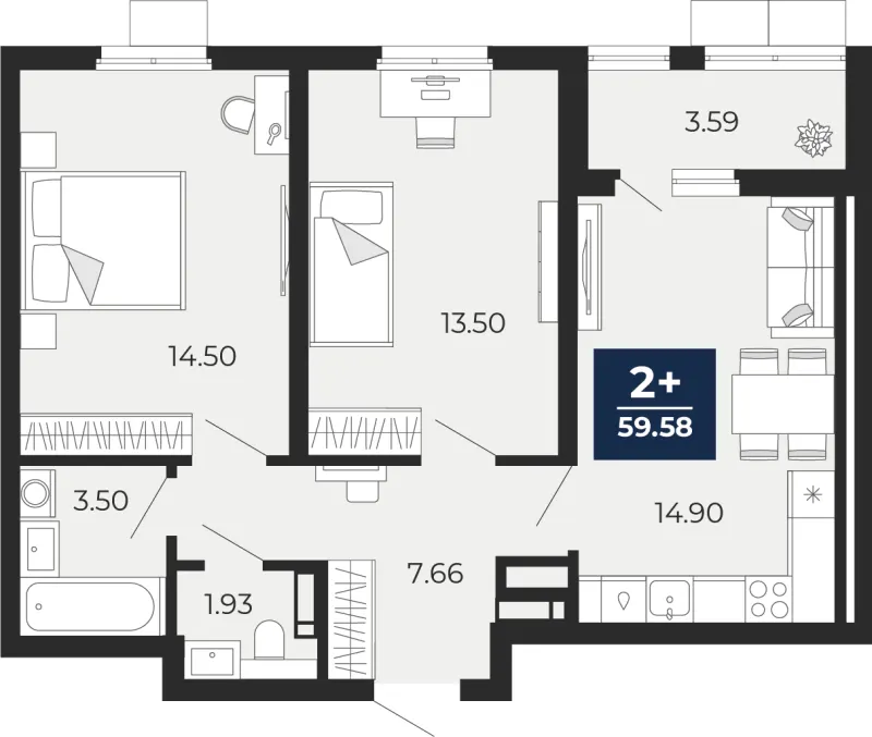 2-комн. 59.6 м²