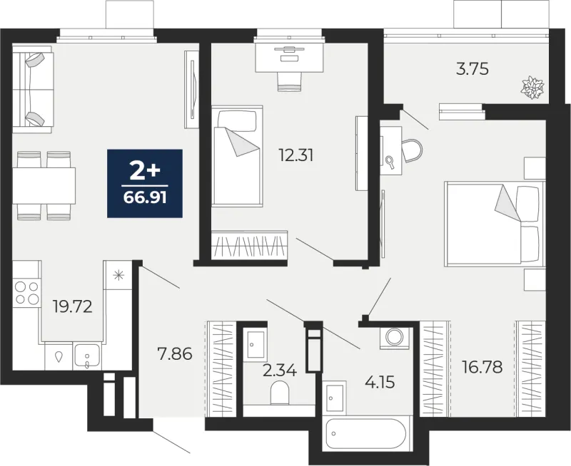 2-комн. 66.9 м²
