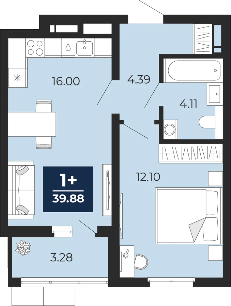 1-комн. 39.9 м²